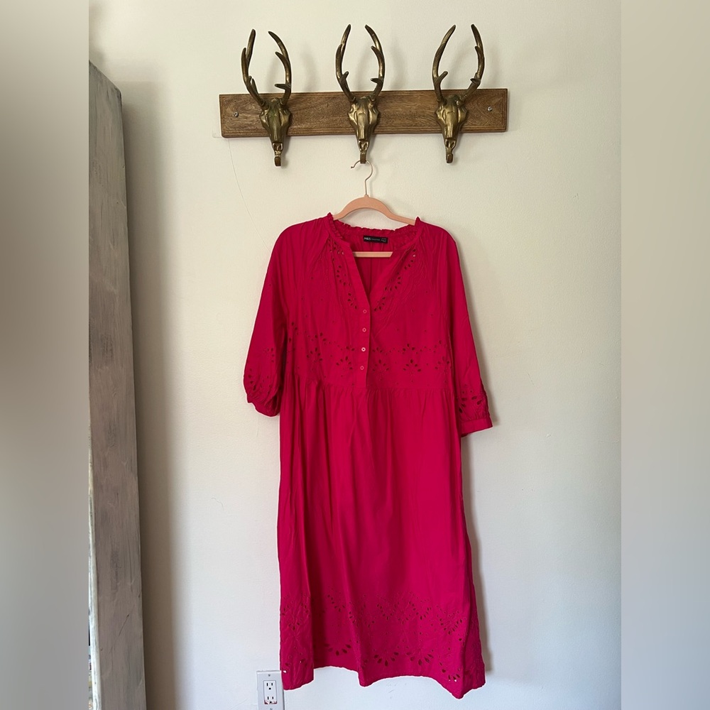 Marks & Spencer bright cerise eyelet dress, great condition!